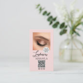 Carte De Visite Blush Rose Logo Script QR Code Photo Cils (Debout devant)