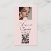 Carte De Visite Blush Rose Logo Script QR Code Photo Maquillage (Devant)