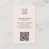 Carte De Visite Blush Rose Logo Script QR Code Photo Maquillage (Dos)