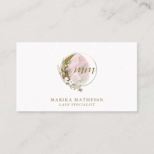 Carte De Visite Blush Rose Monogramme Aquarelle Céleste Doré (Devant)