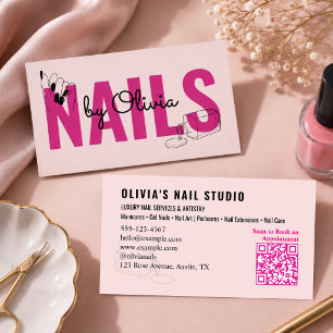Carte De Visite Blush Rose Noir Code Qr Écriture Linéaire Salon de