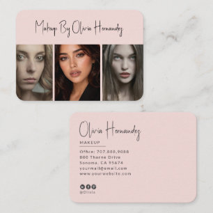 Carte De Visite Blush Rose Noir Script 3 Photo Maquillage