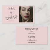 Carte de visite Blush Rose Noir Script Photo Cils (Devant / Derrière)