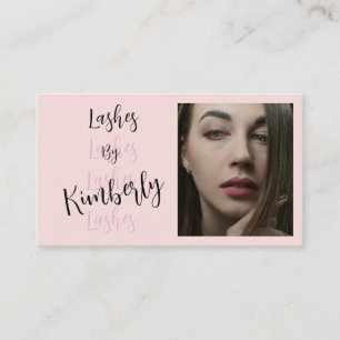 Carte de visite Blush Rose Noir Script Photo Cils