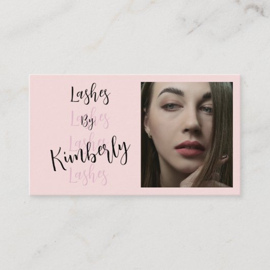 Carte de visite Blush Rose Noir Script Photo Cils (Devant)