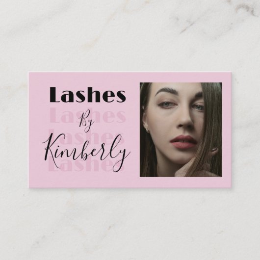 Carte de visite Blush Rose Noir Script Photo Cils (Devant)