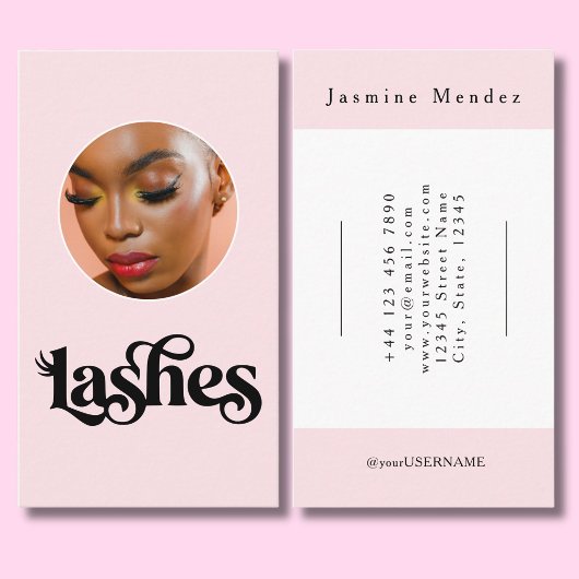 Carte De Visite Blush Rose Noir Script Photo Lash Tech