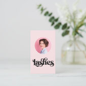 Carte De Visite Blush Rose Noir Script Photo Lash Tech (Debout devant)