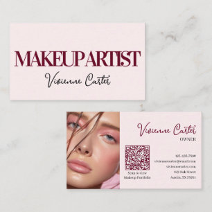Carte De Visite Blush Rose Noir Script Photo Maquillage Mini