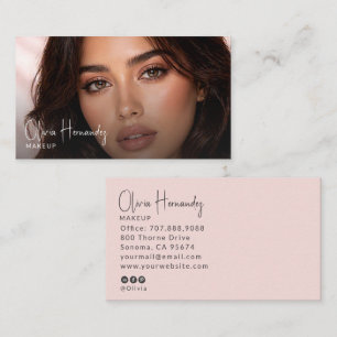 Carte De Visite Blush Rose Noir Script Photo Maquilleuse
