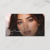 Carte De Visite Blush Rose Noir Script Photo Maquilleuse (Devant)