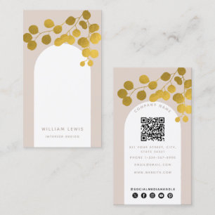 Carte De Visite Blush rose or Feuille moderne Arch QR Code
