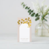 Carte De Visite Blush rose or Feuille moderne Arch QR Code (Debout devant)