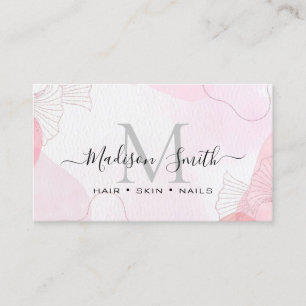 Carte De Visite Blush Rose Pailleté Or Marbre Agate Monogramme Élé