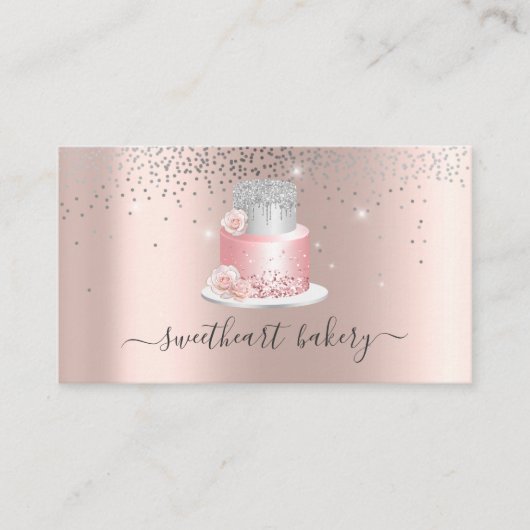Carte De Visite Blush Rose Parties scintillant Foil Cake boulanger (Devant)