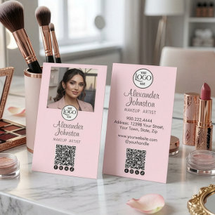 Carte De Visite Blush Rose QR Photo Makeup Artiste Marque