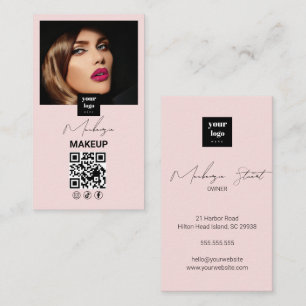 Carte De Visite Blush Rose Script Icône Réseau Social Code QR Phot