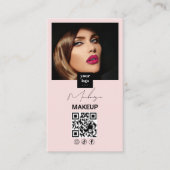 Carte De Visite Blush Rose Script Icône Réseau Social Code QR Phot (Devant)