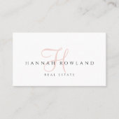 Carte De Visite Blush Rose Script Monogramme Nom Immobilier (Devant)