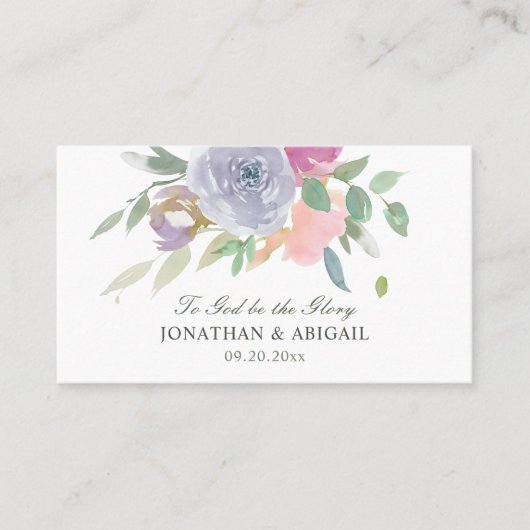 Carte De Visite Blush rose violet simple Floral Mariage chrétien (Devant)