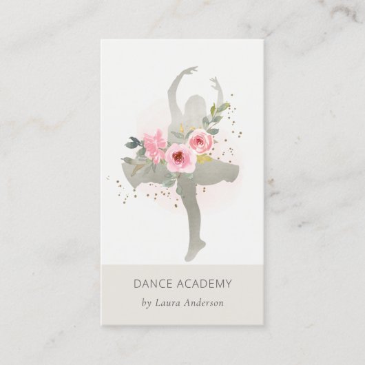 Carte De Visite Blush Silver Floral Girl Dance Academy Logo (Devant)