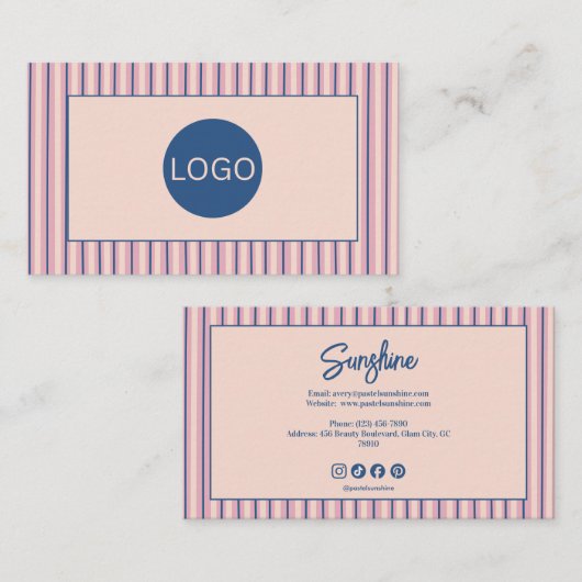 Carte De Visite Blush Stripe Boutique Monogramme (Devant / Derrière)