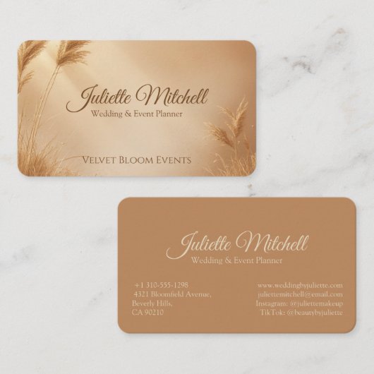 Carte De Visite Blush Wheat Wedding & Event Planner Business Card (Devant / Derrière)