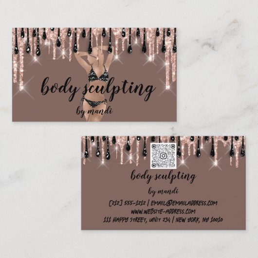 Carte De Visite Body Sclupting Massage Logo Bikini Code QR en lign (Devant / Derrière)