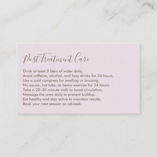 Carte De Visite Body sculpting lilac Post Pre Treatment Care (Dos)