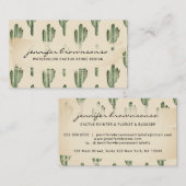 Carte De Visite Bohème Beige Vert Fleur mignonne Cactus (Devant / Derrière)