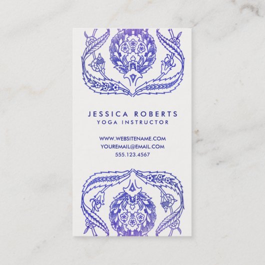 Carte De Visite Bohème Bleu Purple Aquarelle Design Floral (Dos)