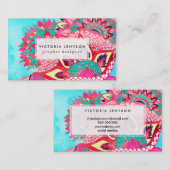 Carte De Visite Bohème de Bohême bleu floral cachemire motif (Devant / Derrière)