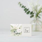 Carte De Visite Boho Abstrait vert blanc floral (Debout devant)