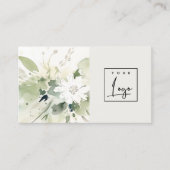 Carte De Visite Boho Abstrait vert blanc floral (Devant)