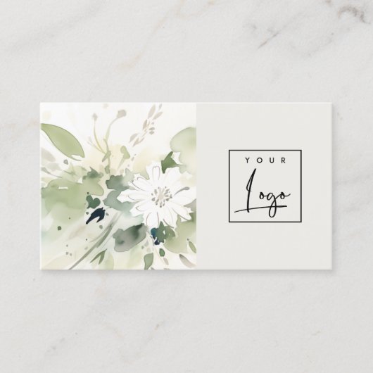Carte De Visite Boho Abstrait vert blanc floral (Devant)