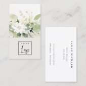 Carte De Visite Boho Abstrait vert blanc floral (Devant / Derrière)