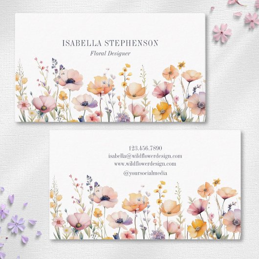 Carte De Visite Boho Aquarelle Fleur sauvage concepteur de fleuris