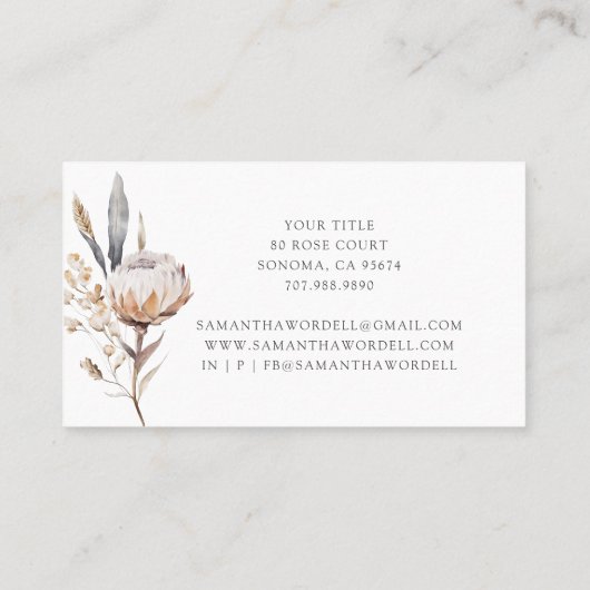 Carte De Visite Boho Aquarelle Fleur sauvage fleuriste (Dos)