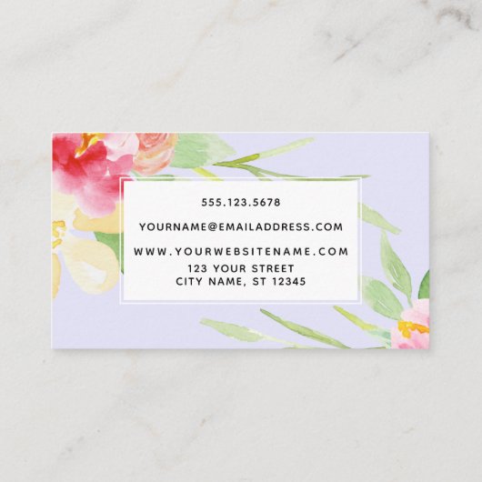 Carte De Visite Boho Aquarelle Fleurs sur Lavande (Dos)