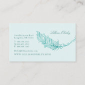 Carte De Visite Boho Aquarelle Turquoise Plumes florales Cimetière (Dos)