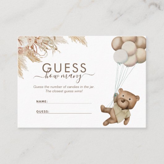 Carte De Visite Boho Bear Devine Combien De Baby showers Jeu (Devant)