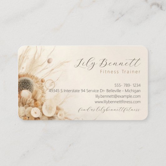 Carte De Visite Boho Beige Abstrait neutre Script (Dos)