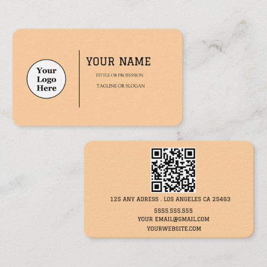 Carte De Visite Boho Beige Calligraphie Script code QR (Devant / Derrière)