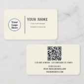 Carte De Visite Boho Beige Calligraphie Script code QR (Devant / Derrière)