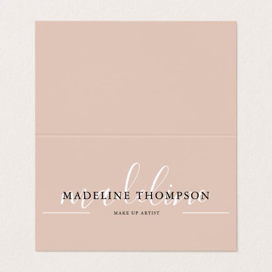 Carte De Visite Boho Beige Calligraphy Script QR code Folded (Extérieur déplié)