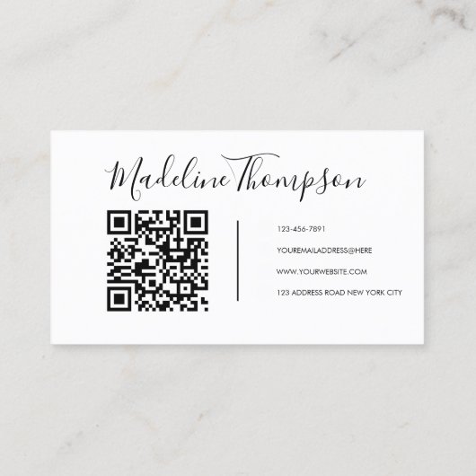 Carte De Visite Boho Beige et blanc Script Calligraphie code QR (Dos)