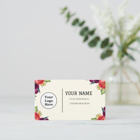 Carte De Visite Boho Beige Floral Calligraphie Script code QR (Debout devant)