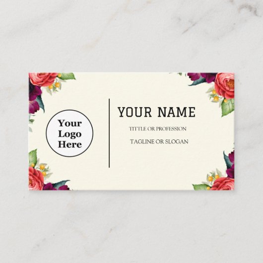 Carte De Visite Boho Beige Floral Calligraphie Script code QR (Devant)