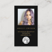 Carte De Visite Boho Black and Gold Script Photo Thank You Logo (Dos)