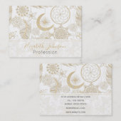 Carte De Visite Boho Blanc Or Plumes Florales Dreamcatcher (Devant / Derrière)